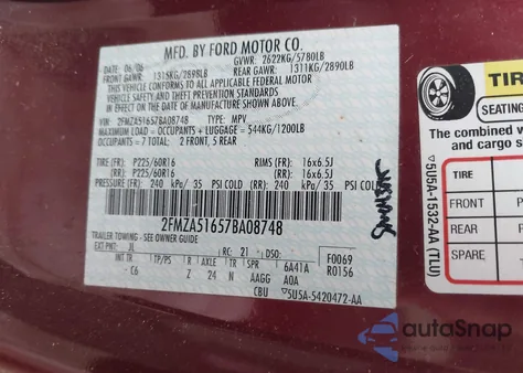 2007 Ford Freestar Se z USA, uszkodzony, nr VIN 2FMZA51657BA08748